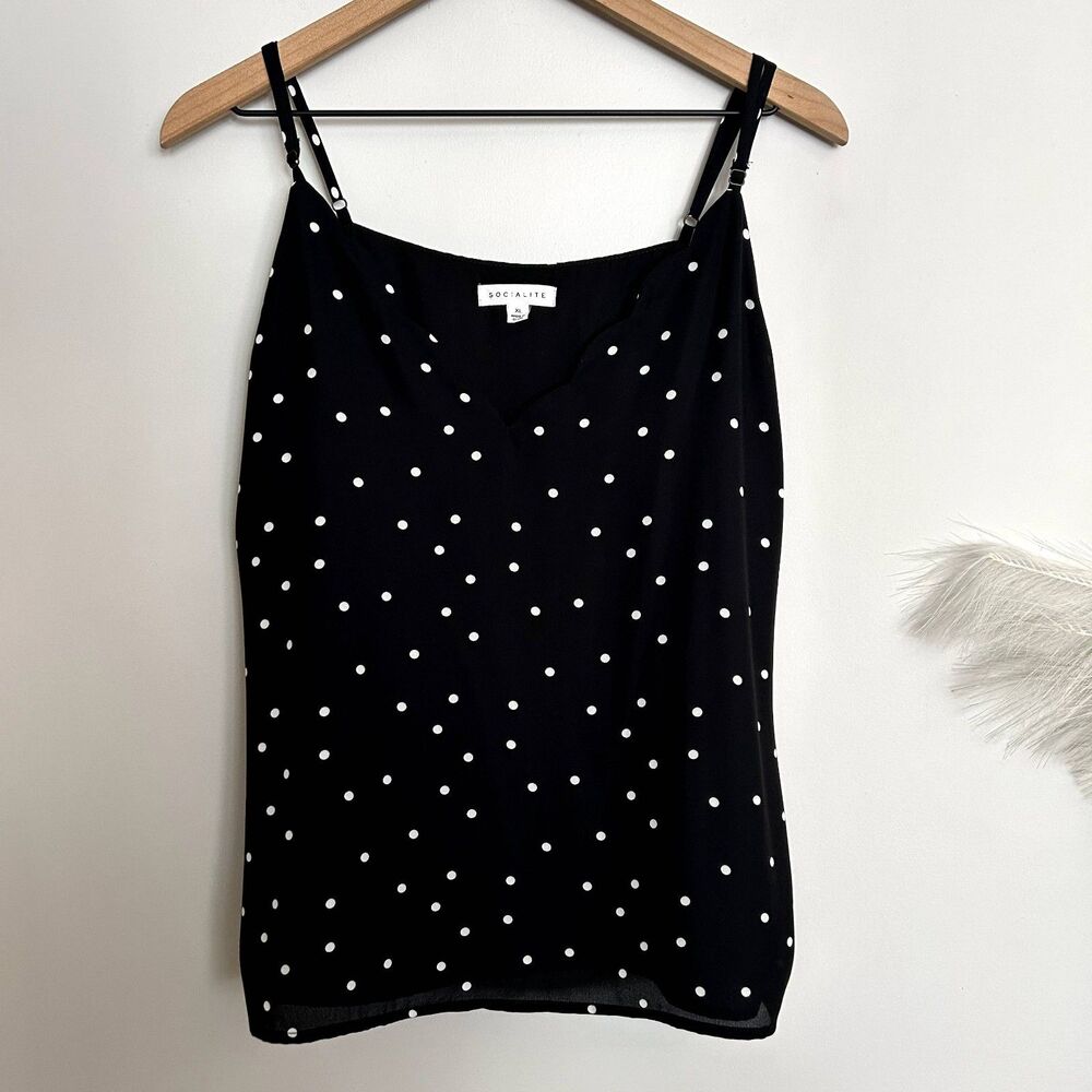Socialite Scalloped Neckline Polka Dot Camisole Blouse
